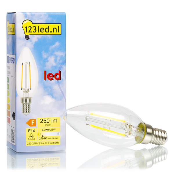 voor eeuwig vertraging biologisch 123led E14 filament led-lamp kaars dimbaar 2.8W (25W) 123led 123led.nl
