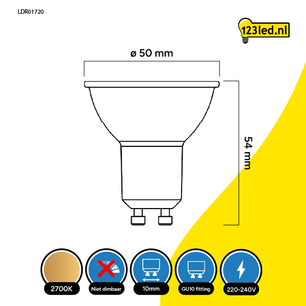 123led GU10 LED spot | 2700K | 3.6W (50W)  LDR01720 - 2