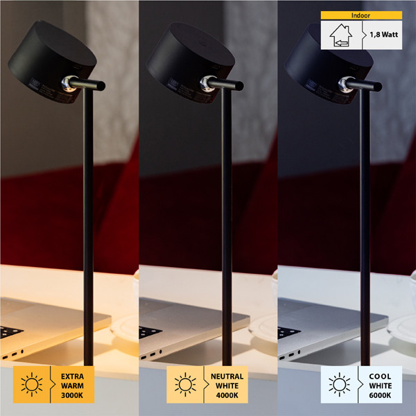 123led Oplaadbare tafellamp 3-in-1 | 3000-4000-6000K | Zwart | 1.8W  LDR06785 - 3