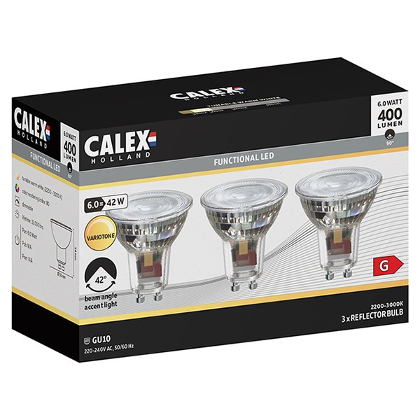 Calex GU10 LED spot | Variotone | 2200-3000K | Dimbaar | 6W (42W) 3 stuks  LCA00965 - 1