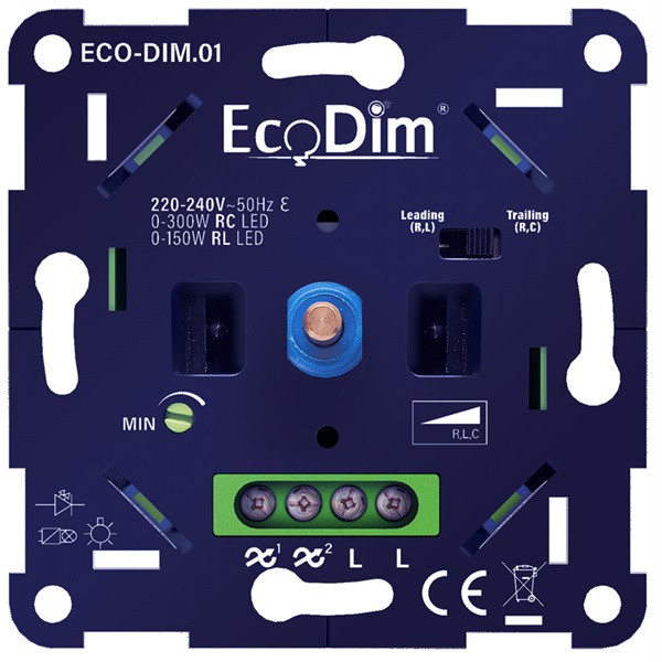 Led dimmer inbouw 0-300W Fase aan- afsnijding (RLC) | EcoDim DIM.01 EcoDim 123led.nl