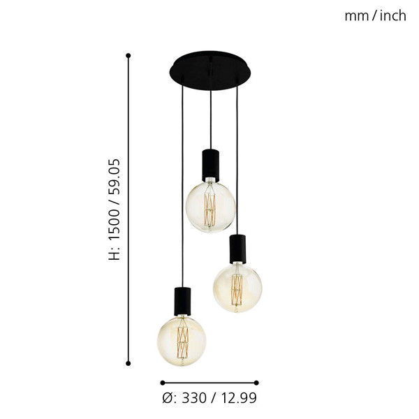 Eglo Hanglamp E27 | Pozueta 3 | Rond |  Zwart  LEG00269 - 4