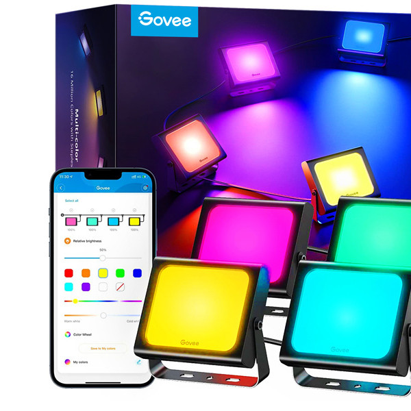 Govee RGBICWW LED Smart Flood Lights | Wi-Fi + Bluetooth | 4 stuks  LGO00136 - 1