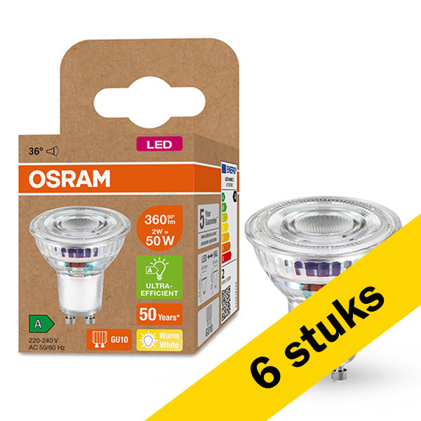 Osram Aanbieding: 6x Osram GU10 LED spot | Ultra Efficient | 2700K | 2W (50W)  LOS00257 - 1