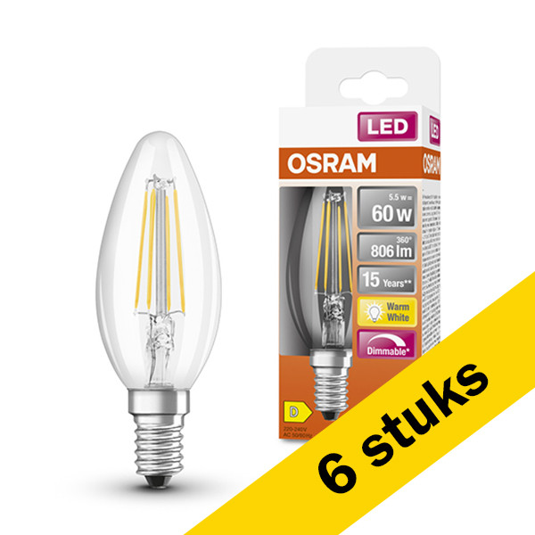Osram Aanbieding: 6x Osram LED lamp E14 | Kaars B35 | Filament | Helder | Dimbaar | 2700K | 5.5W (60W)  LOS00133 - 1