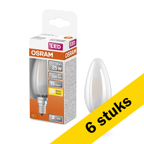 Osram Aanbieding: 6x Osram LED lamp E14 | Kaars B35 | Mat | 2700K | 2.5W (25W)  LOS00151 - 1