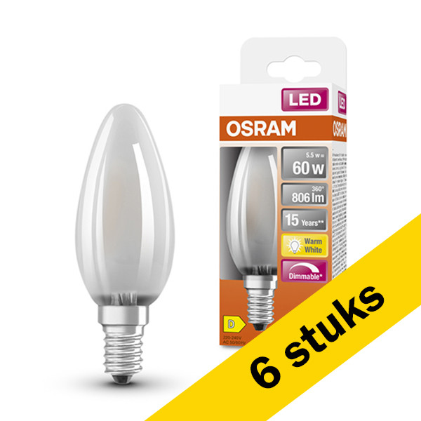 Osram Aanbieding: 6x Osram LED lamp E14 | Kaars B35 | Mat | Dimbaar | 2700K | 5.5W (60W)  LOS00141 - 1