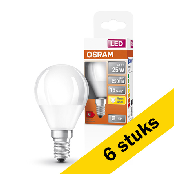 Osram Aanbieding: 6x Osram LED lamp E14 | Kogel P45 | Mat | 2700K | 3.3W (25W)  LOS00203 - 1