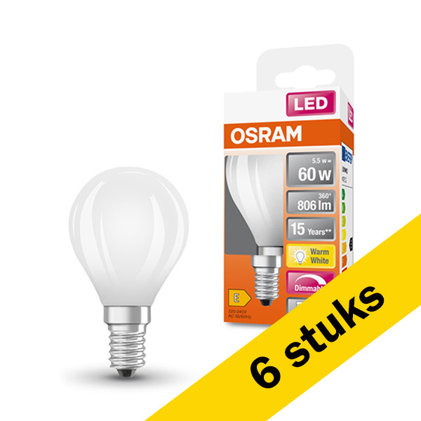 Osram Aanbieding: 6x Osram LED lamp E14 | Kogel P45 | Mat | 2700K | Dimbaar | 5.5W (60W)  LOS00175 - 1