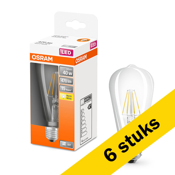 Osram Aanbieding: 6x Osram LED lamp E27 | Edison ST64 | Filament | Helder | 2700K | 4W (40W)  LOS00211 - 1