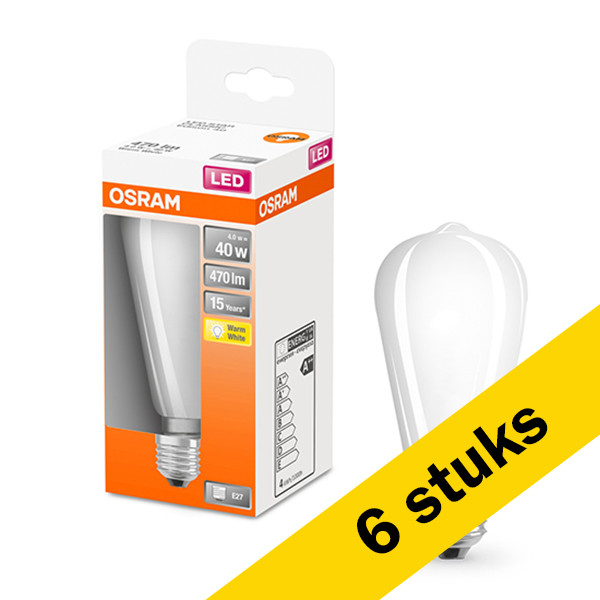 Osram Aanbieding: 6x Osram LED lamp E27 | Edison ST64 | Mat | 2700K | 4W (40W)  LOS00215 - 1