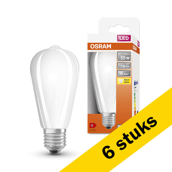 Osram Aanbieding: 6x Osram LED lamp E27 | Edison ST64 | Mat | 2700K | 6.5W (60W)  LOS00217 - 1