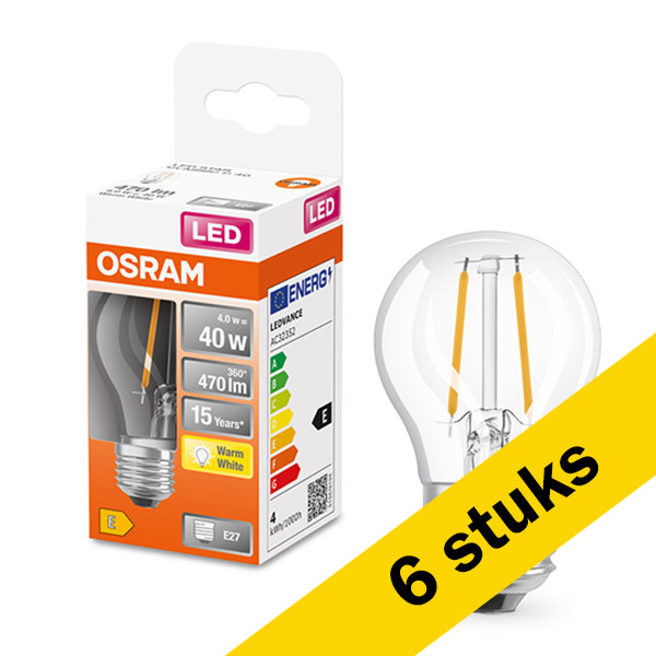 Osram Aanbieding: 6x Osram LED lamp E27 | Kogel P45 | Filament | Helder | 2700K | 4W (40W)  LOS00187 - 1