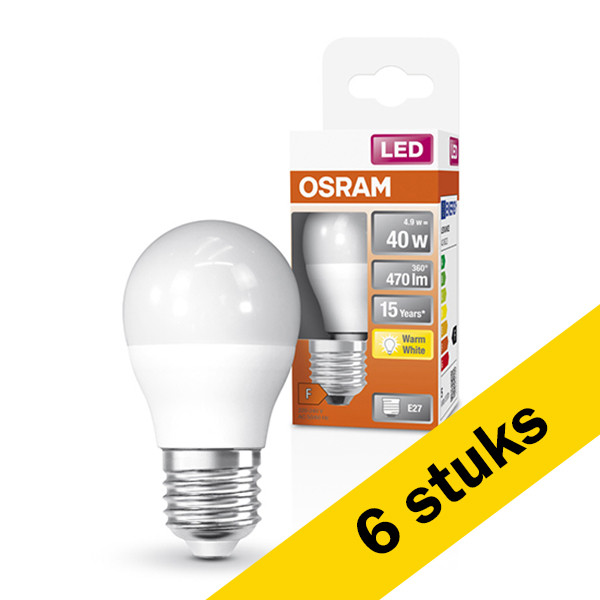 Osram Aanbieding: 6x Osram LED lamp E27 | Kogel P45 | Mat | 2700K | 4.9W (40W)  LOS00207 - 1