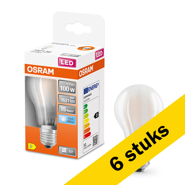Osram Aanbieding: 6x Osram LED lamp E27 | Peer A60 | Mat | 2700K | 11W (100W)  LOS00105 - 1