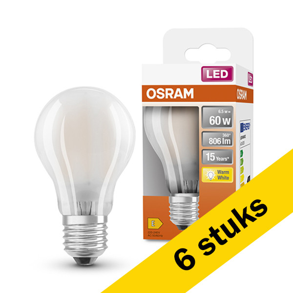 Osram Aanbieding: 6x Osram LED lamp E27 | Peer A60 | Mat | 2700K | 6.5W (60W)  LOS00097 - 1