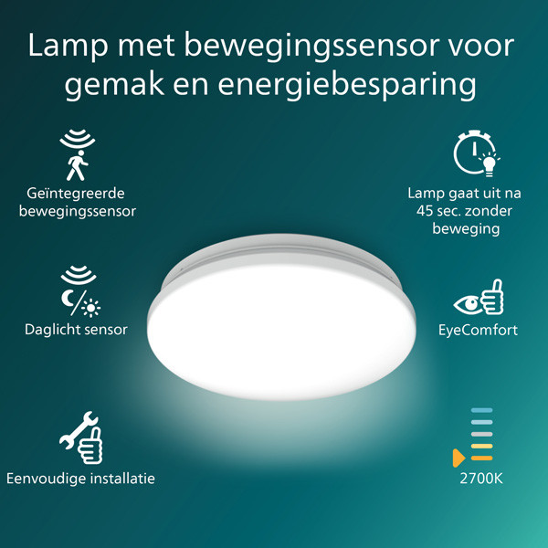 Philips Acuna plafondlamp met sensor | 2700K | Ø 24.5 cm | Wit | 12W  LPH03746 - 3