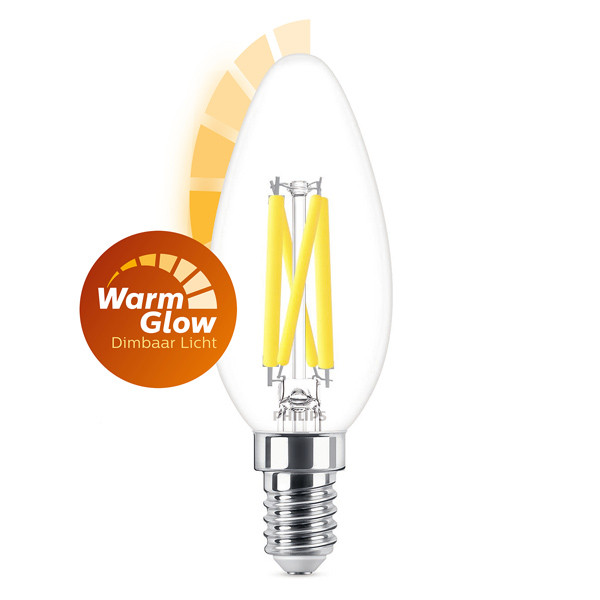 LED lamp | WarmGlow | E14 | Kaars Filament 2200-2700K 5.9W Philips 123led.nl