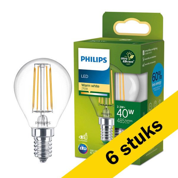 Philips LED lamp E14 | Kogel G45 | Ultra Efficient | Filament | 2700K | Dimbaar | 2.3W (40W)  LPH03816 - 1