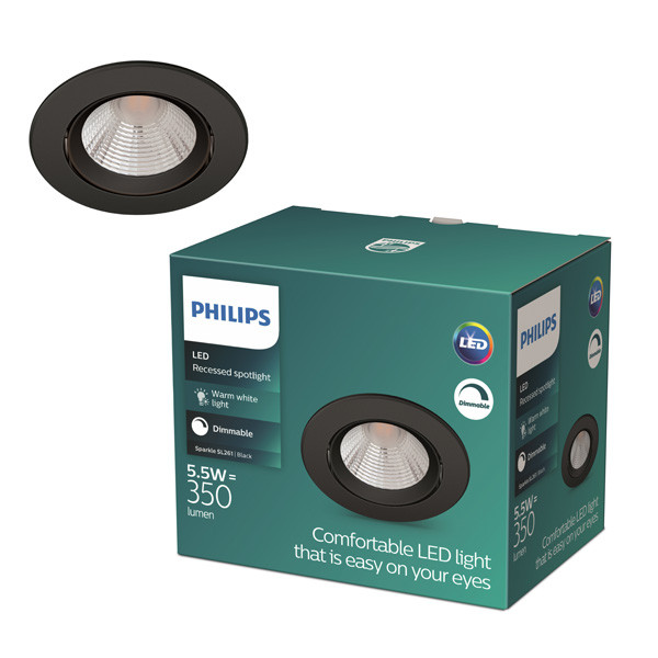 Philips Sparkle Inbouwspot  | 2700K | IP20 | Dimbaar | Zwart | 5.5W | 1 stuk  LPH03779 - 1