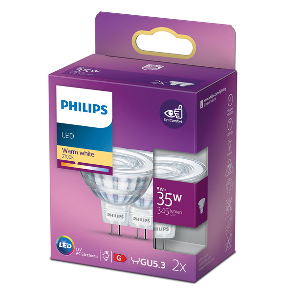 Signify Philips GU5.3 LED spot | 2700K | 5W (35W) | 2 stuks  LPH02617 - 1