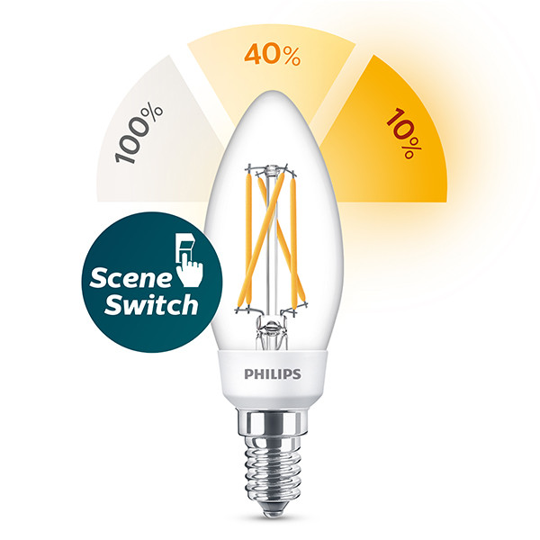 lijst Assimilatie springen Philips LED lamp E14 | SceneSwitch | Kaars B35 | Filament | 2200-2500-2700K  | 5W (40W) Signify 123led.nl