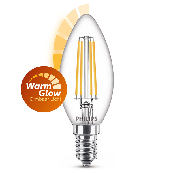 Drastisch Leidingen Leger Philips LED lamp E14 | WarmGlow | Kaars B35 | Filament | 2200-2700K | 3.4W  (40W) Signify 123led.nl