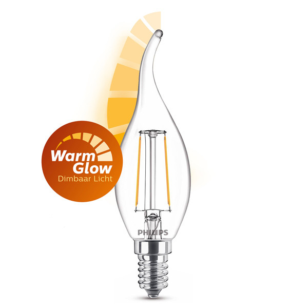 Matron single Majestueus Philips LED lamp E14 | WarmGlow | Sierkaars BA35 | Filament | 2200-2700K |  3.4W (40W) Signify 123led.nl