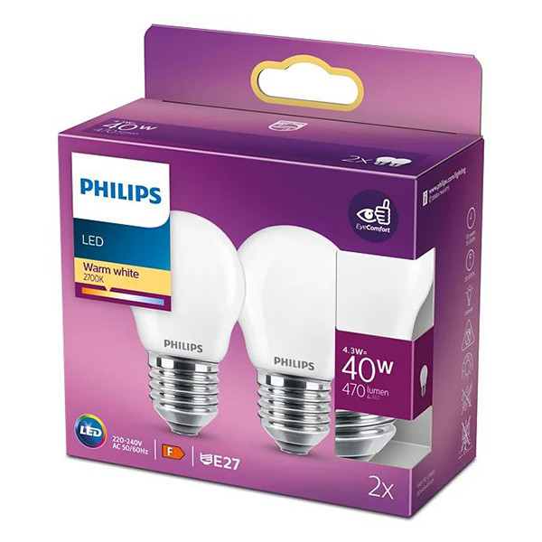 Signify Philips LED lamp E27 | Kogel P45 | Mat | 2700K | 4.3W (40W) | 2 stuks  LPH02367 - 1