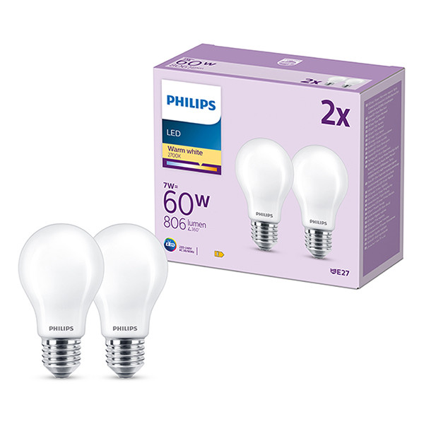Signify Philips LED lamp E27 | Peer A60 | Mat | 2700K | 7W (60W) | 2 stuks  LPH03013 - 1