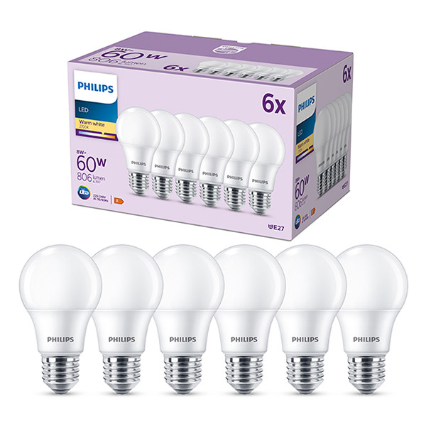 mist zuiverheid Beroep Philips LED lamp E27 | Peer A60 | Mat | 2700K | 8W (60W) | 6 stuks Signify  123led.nl