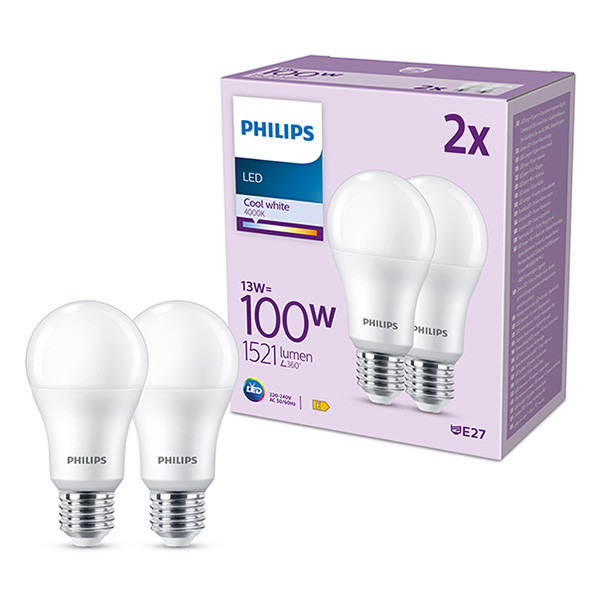 Signify Philips LED lamp E27 | Peer A60 | Mat | 4000K | 13W (100W) | 2 stuks  LPH03019 - 1