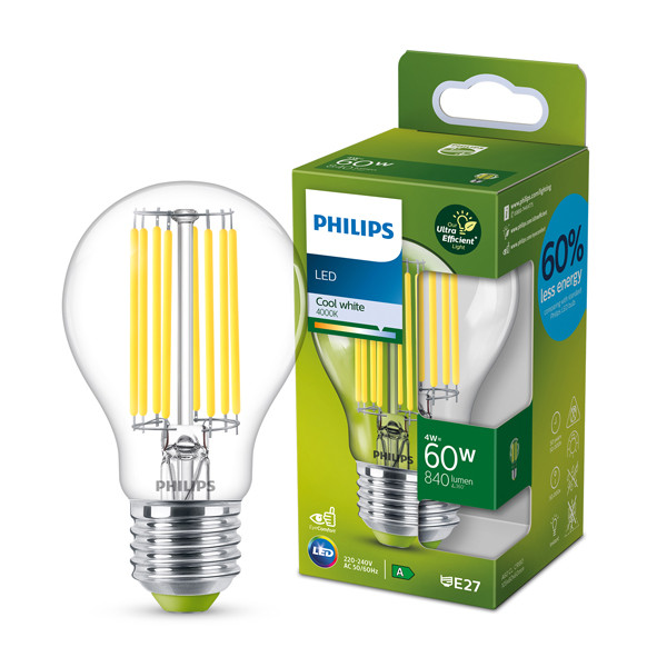 compact Gelovige Gasvormig Philips LED lamp E27 | Peer A60 | Ultra Efficient | Filament | 4000K | 4W  (60W) Signify 123led.nl