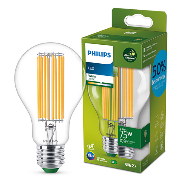 Philips lamp E27 | Efficient | Peer A67 | Filament | 3000K | 5.2W (75W) Signify 123led.nl